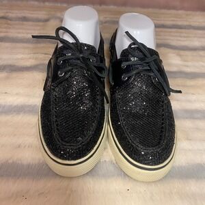 Sperry Top-Sider Boat Shoes Black Glitter Sparkle‎ Loafers Size 7M